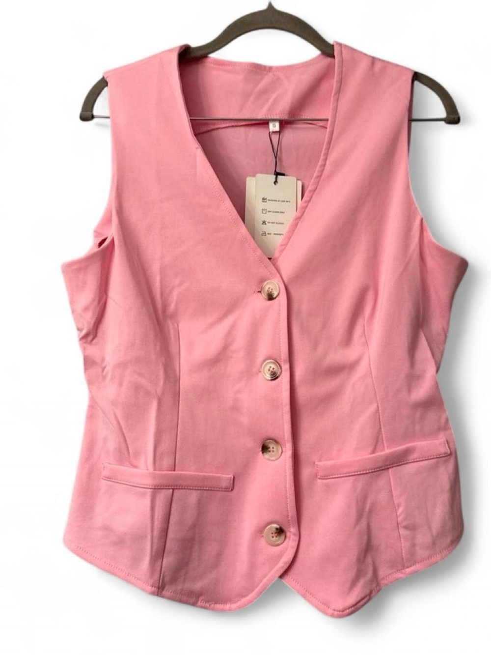 EKALIY Women's Pink Vest‎ with Buttons